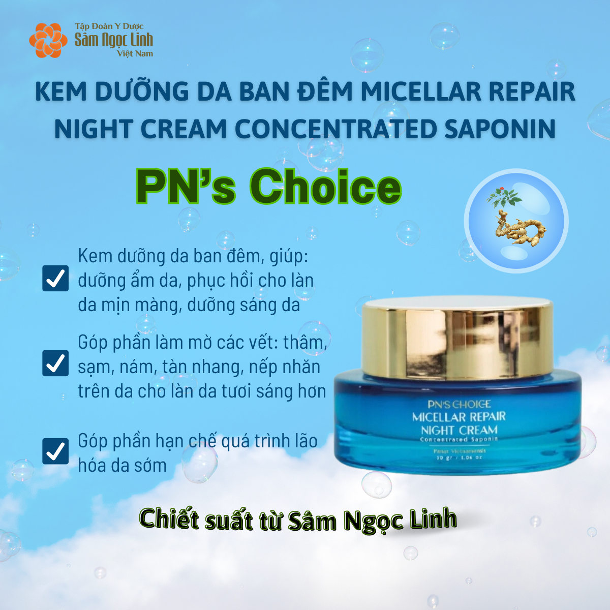 Kem dưỡng da ban đêm Micellar Repair Night Cream Concentrated Saponin 30g